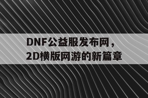 DNF公益服发布网，2D横版网游的新篇章