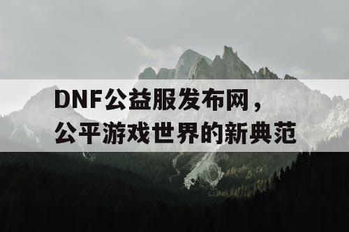 DNF公益服发布网，公平游戏世界的新典范